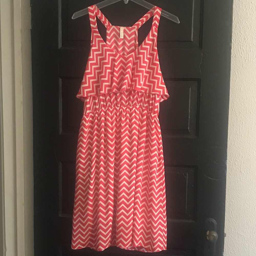 Pink and White Chevron Striped Dress